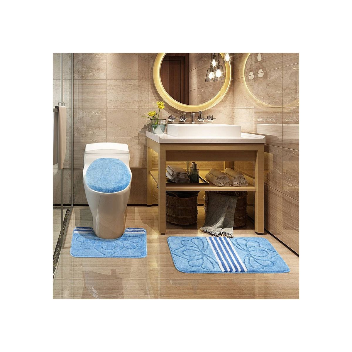 MODA ALFOMBRAS - Alfombra Para Baño Set Azul 50 X 75 Cm