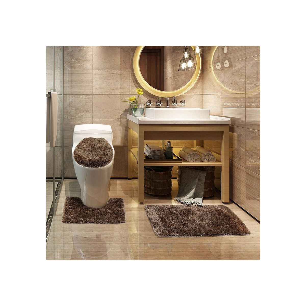 MODA ALFOMBRAS - Alfombra Para Baño Set Café  50 X 75 Cm