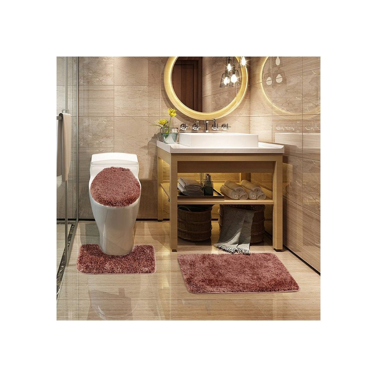 MODA ALFOMBRAS - Alfombra Para Baño Set Naranjo 50 X 75 Cm