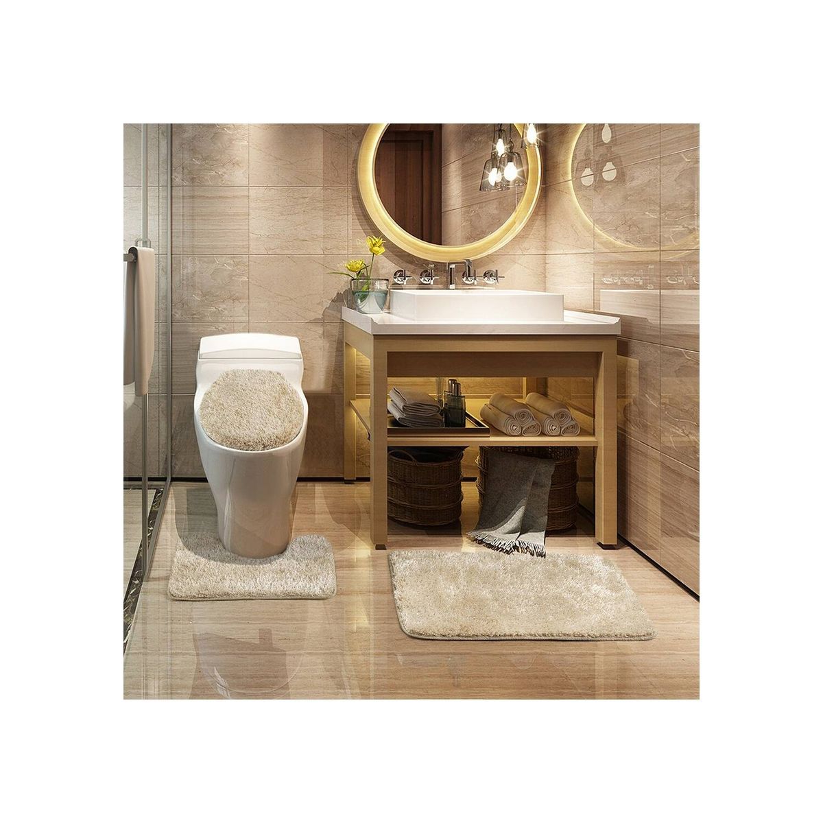 MODA ALFOMBRAS - Alfombra Para Baño Set Beige 50 X 75 Cm