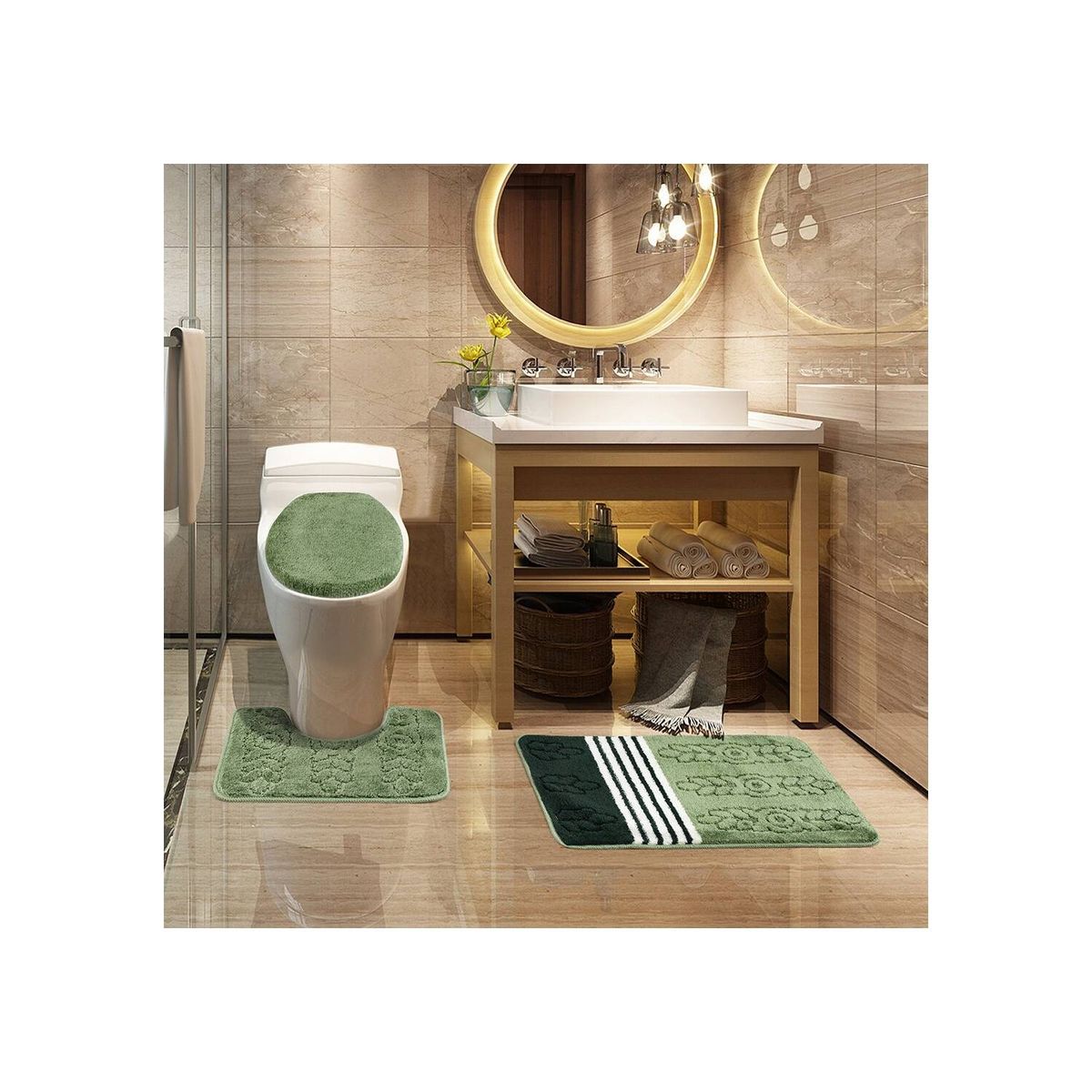 MODA ALFOMBRAS - Alfombra Para Baño Set Verde 50 X 75 Cm