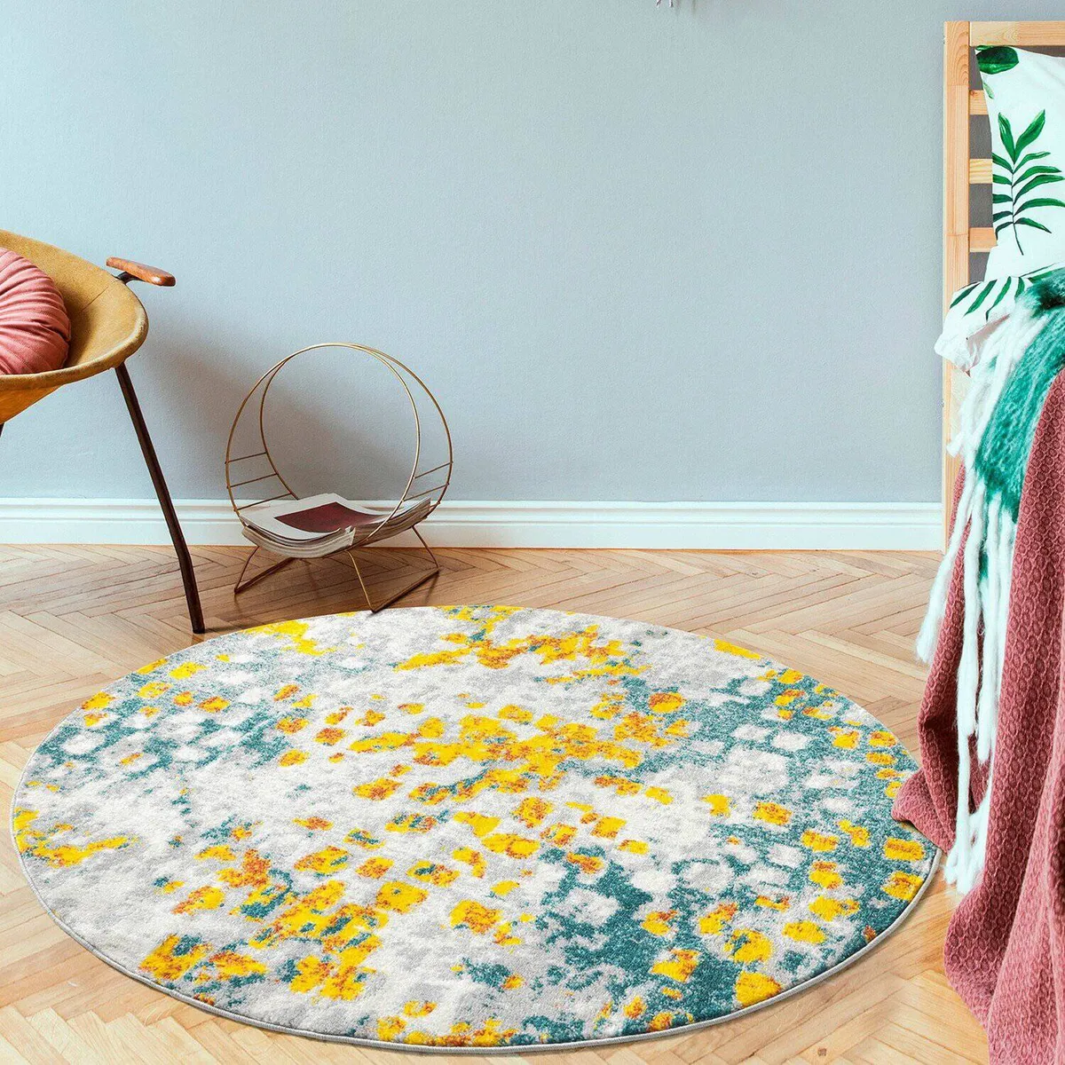 MODA ALFOMBRAS - Alfombra Redonda Florida Amarilla 160 X 160 Cm