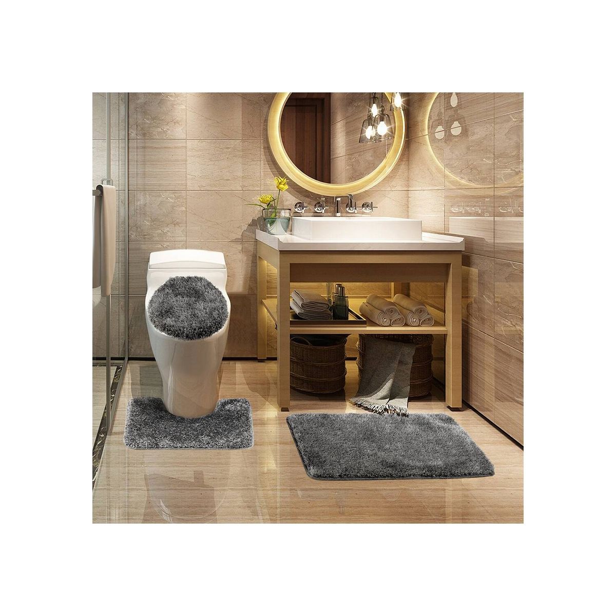 MODA ALFOMBRAS - Alfombra Para Baño Set Gris 50 X 75 Cm