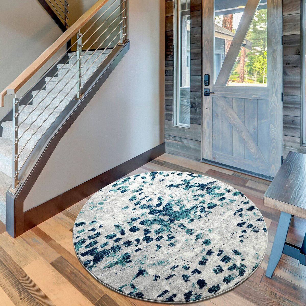 MODA ALFOMBRAS - Alfombra Redonda Florida Azul 160 X 160 Cm