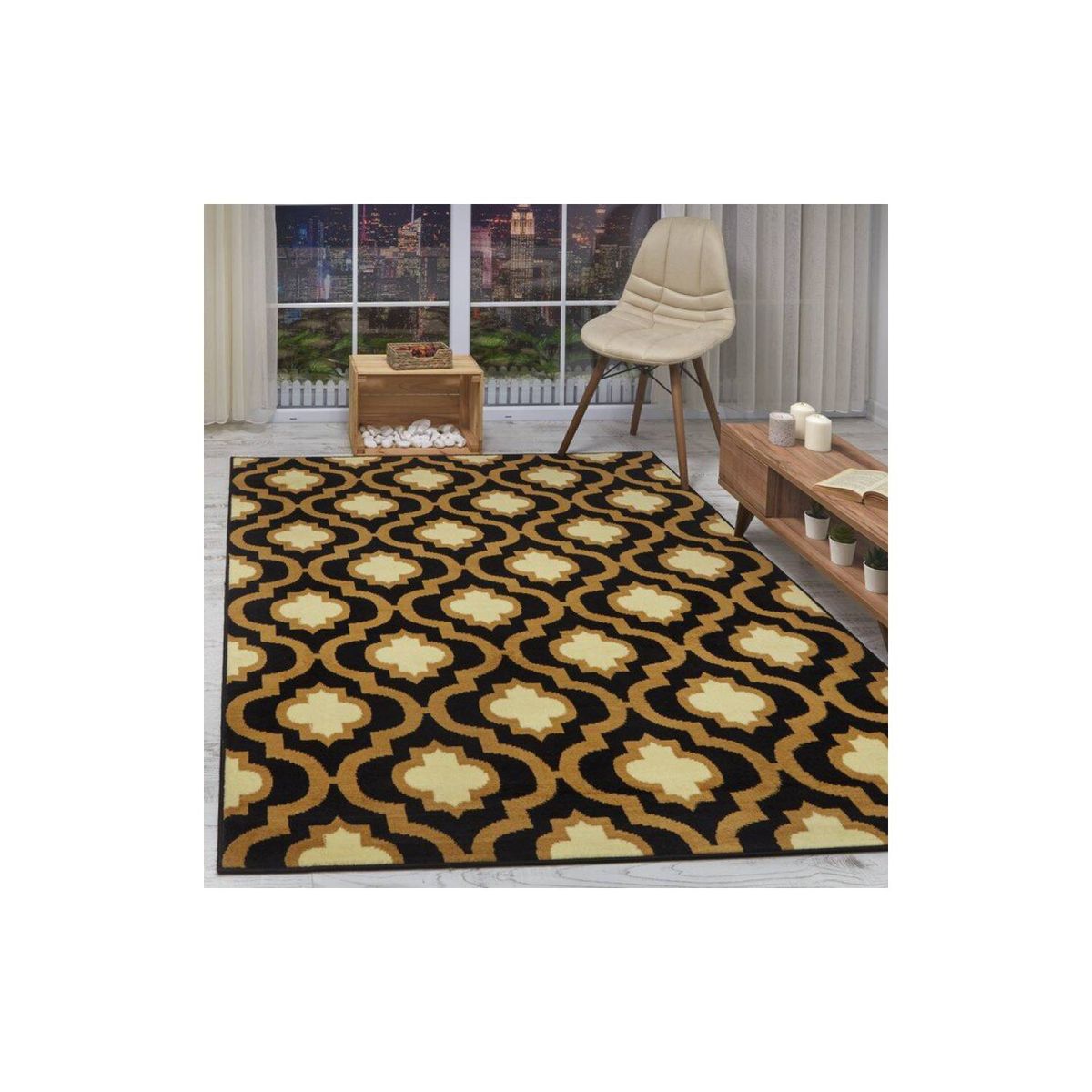 MODA ALFOMBRAS - ALFOMBRA KASHAN KING NEGRA 153 x 213 cm