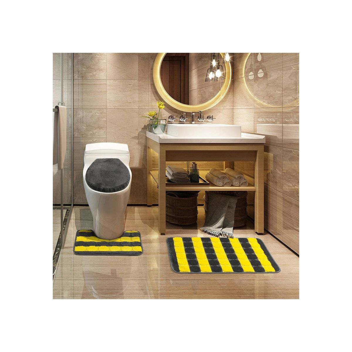 MODA ALFOMBRAS - Alfombra Para Baño Set Amarillo 50 X 75 Cm