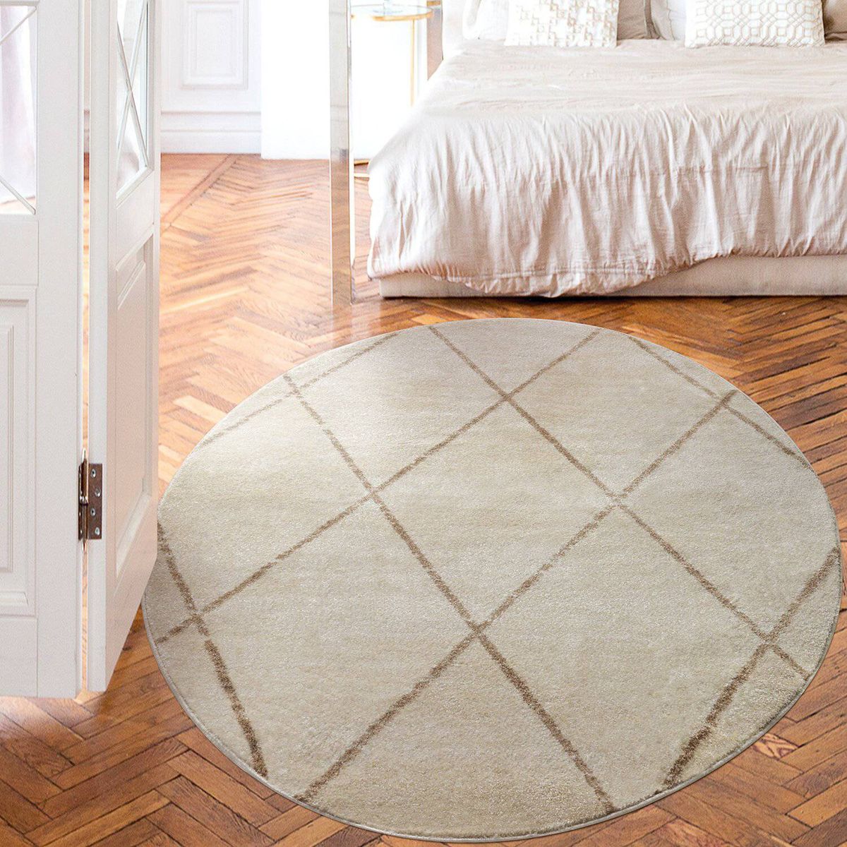 MODA ALFOMBRAS - Alfombra Redonda Florida Blanca 160 X 160 CM