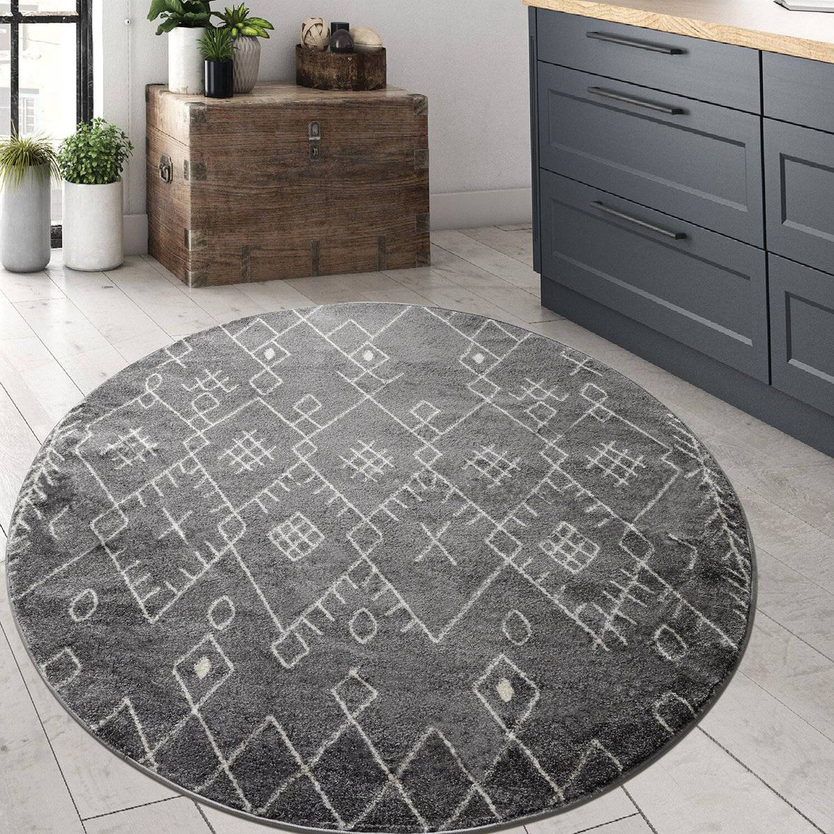 MODA ALFOMBRAS - Alfombra Redonda Florida Gris 160 X 160 CM