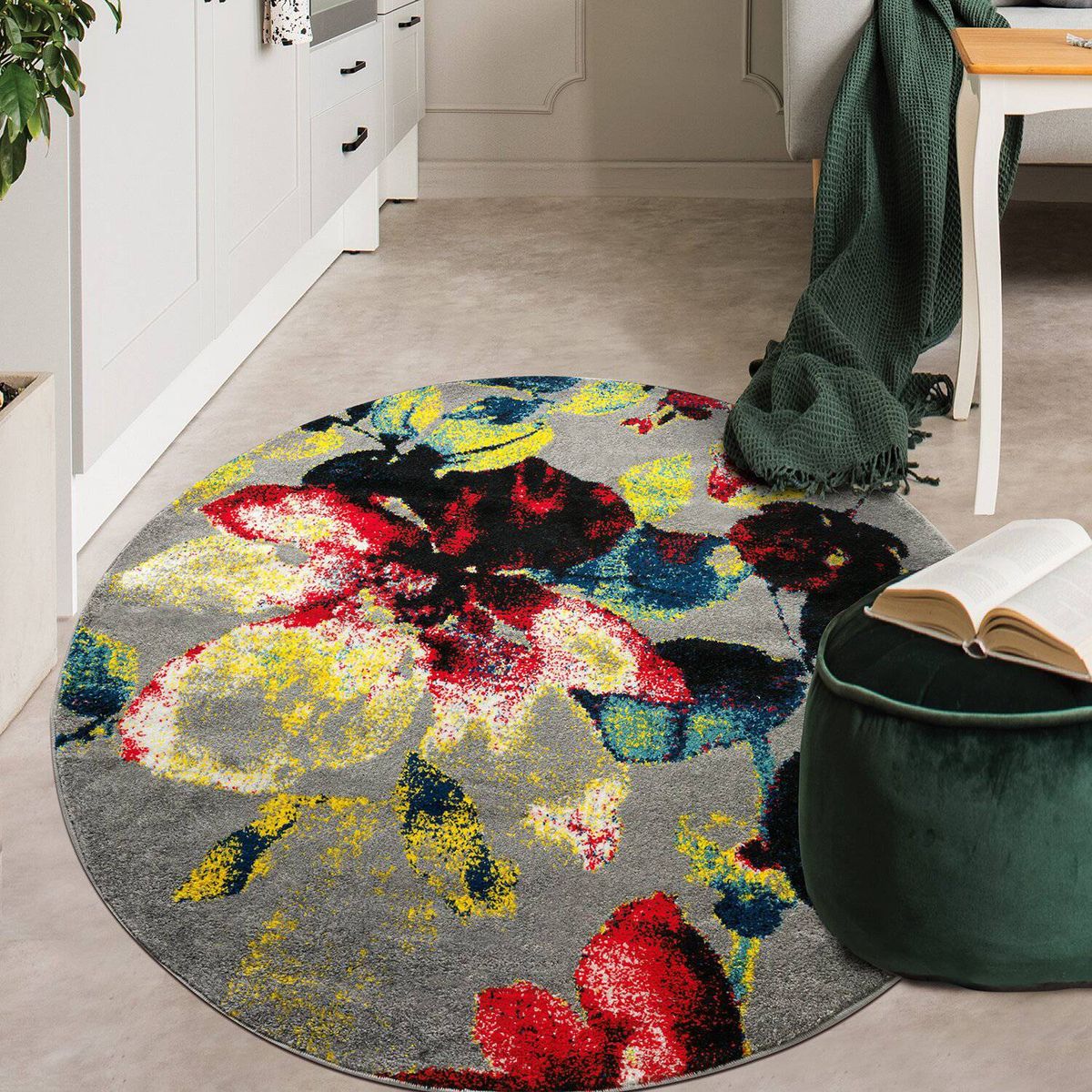 MODA ALFOMBRAS - Alfombra Redonda Florida Gris 160 X 160 CM