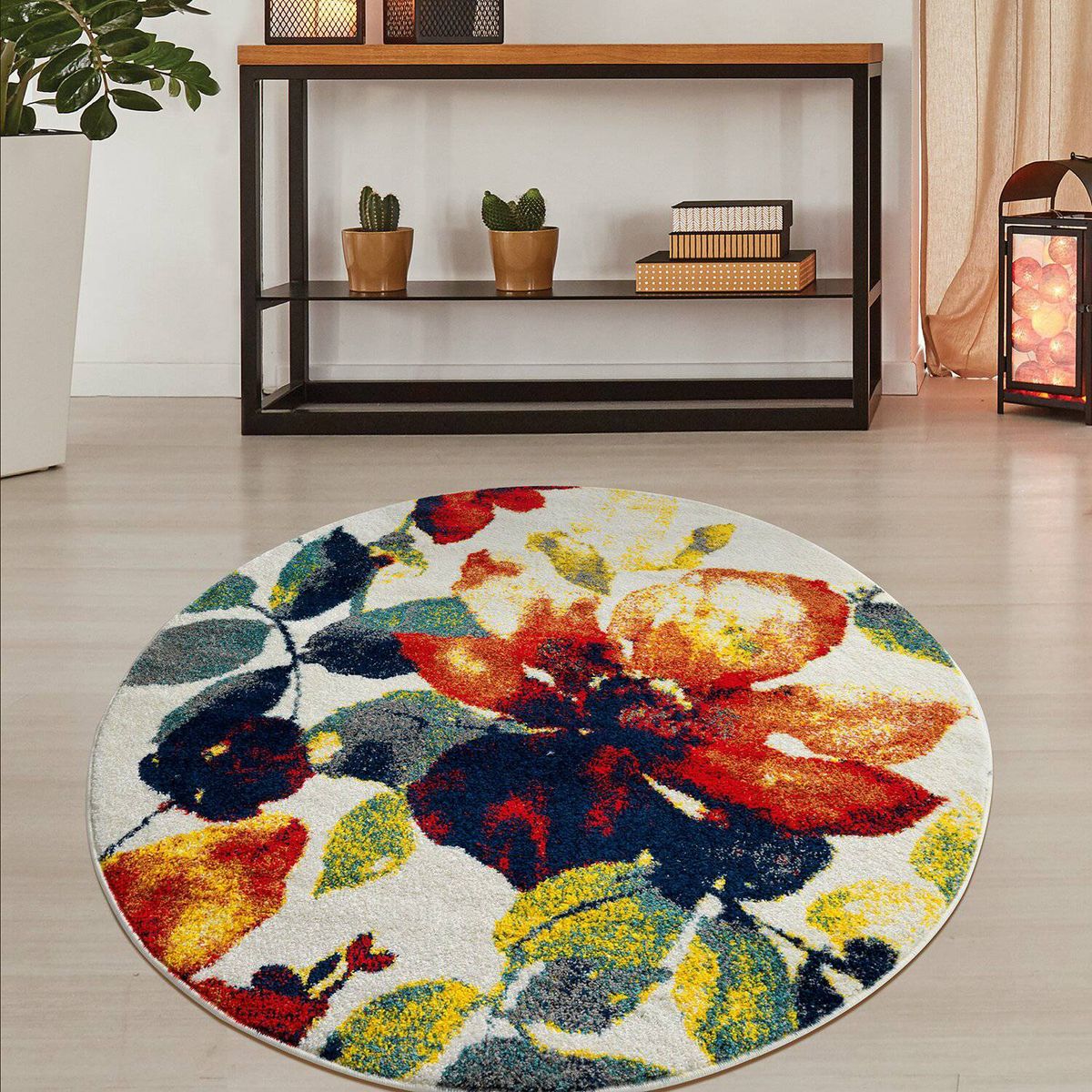 MODA ALFOMBRAS - Alfombra  Redonda Florida Blanco 160 X 160 CM