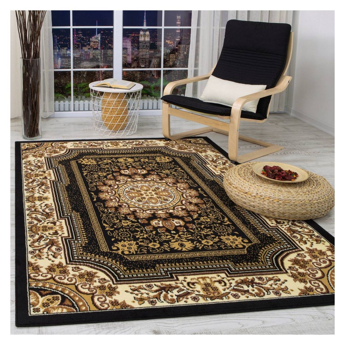 MODA ALFOMBRAS - ALFOMBRA KASHAN KING NEGRA 244X305 CM