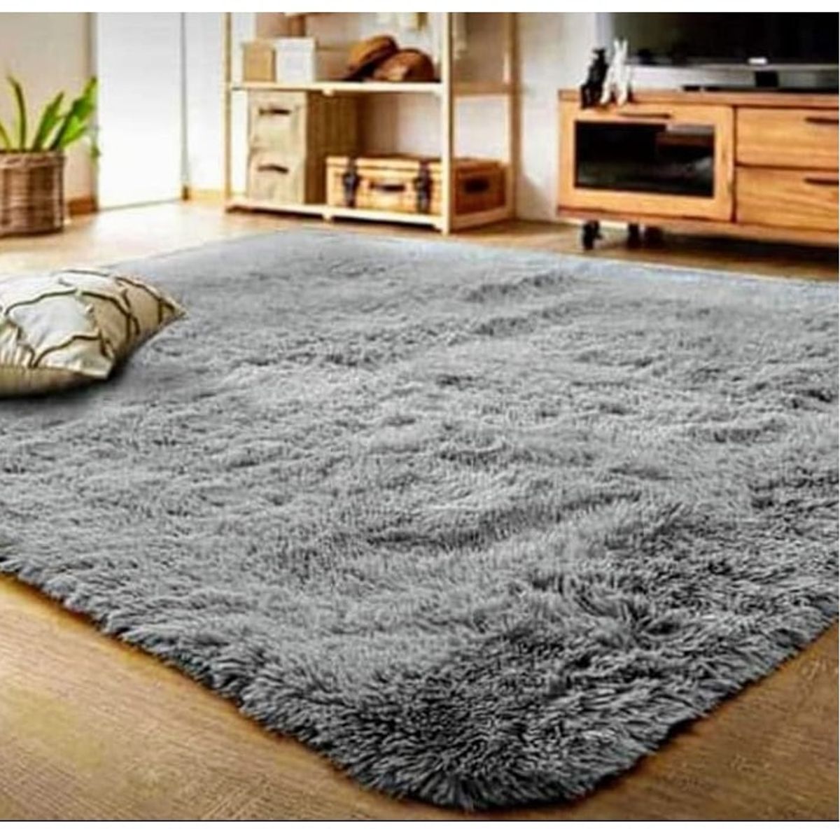 GENERICO - Alfombra peluda tipo Shaggy 300cm x 200cm Gris Plomo