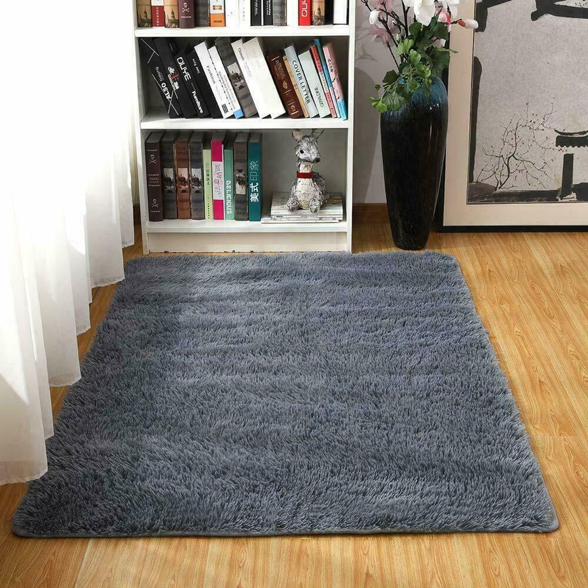 GENERICO - Alfombra peluda tipo Shaggy 300cm x 200cm Gris Plomo