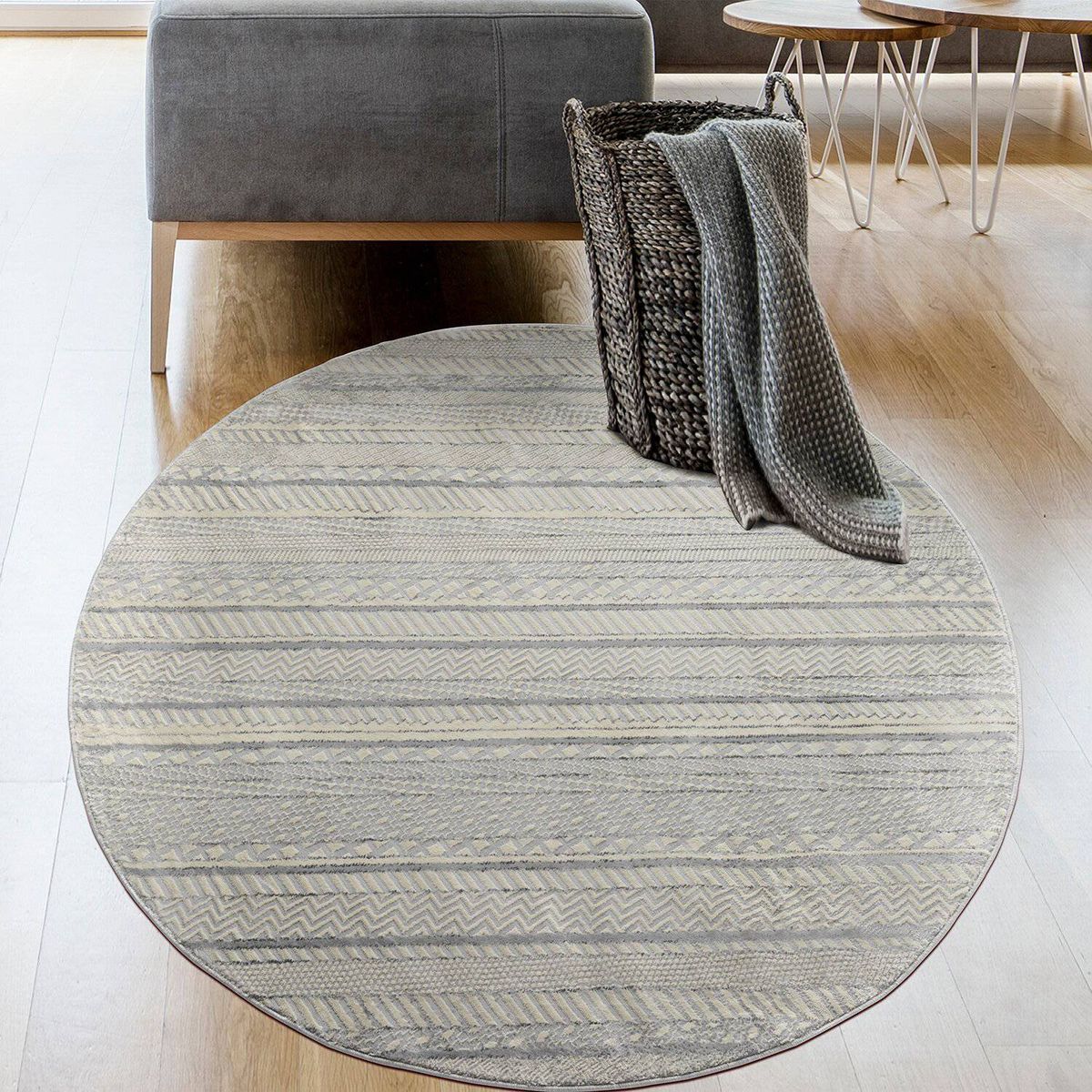 MODA ALFOMBRAS - ALFOMBRA REDONDA BABIL GRIS 160 x 160 cm