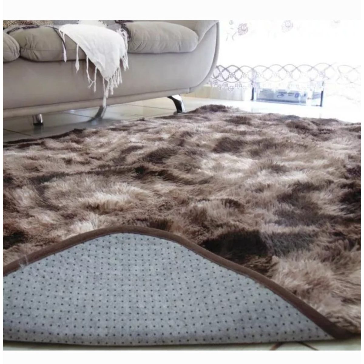 GENERICO - Alfombra peluda tipo Shaggy 240cm x 200cm Café Jaspeado