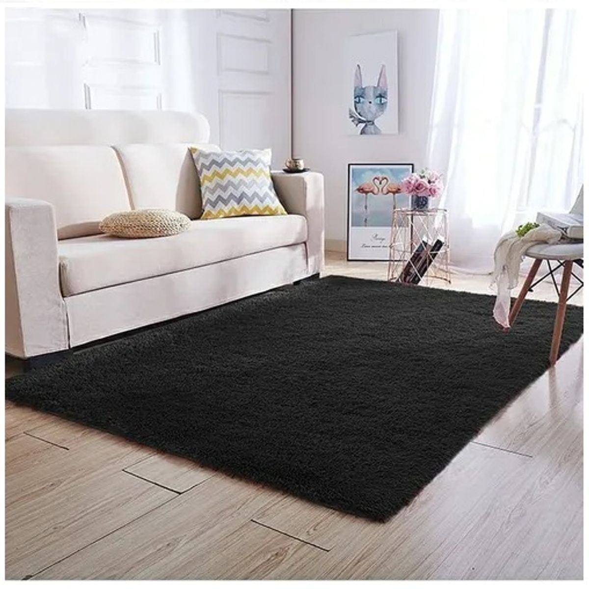 GENERICO - Alfombra peluda tipo Shaggy 240cm x 200cm Negro