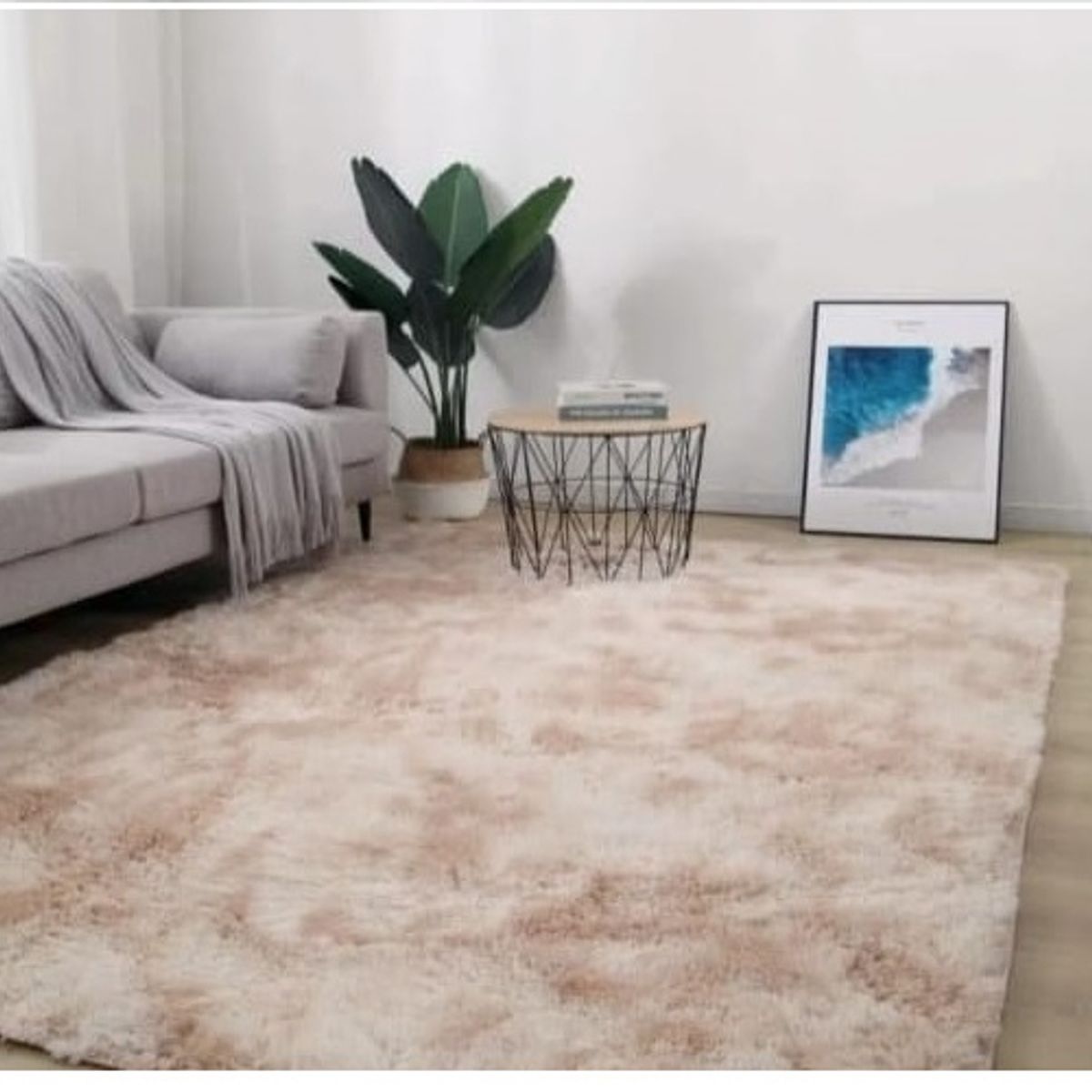 GENERICO - Alfombra peluda tipo Shaggy 180cm x 200cm Beige Jaspeado