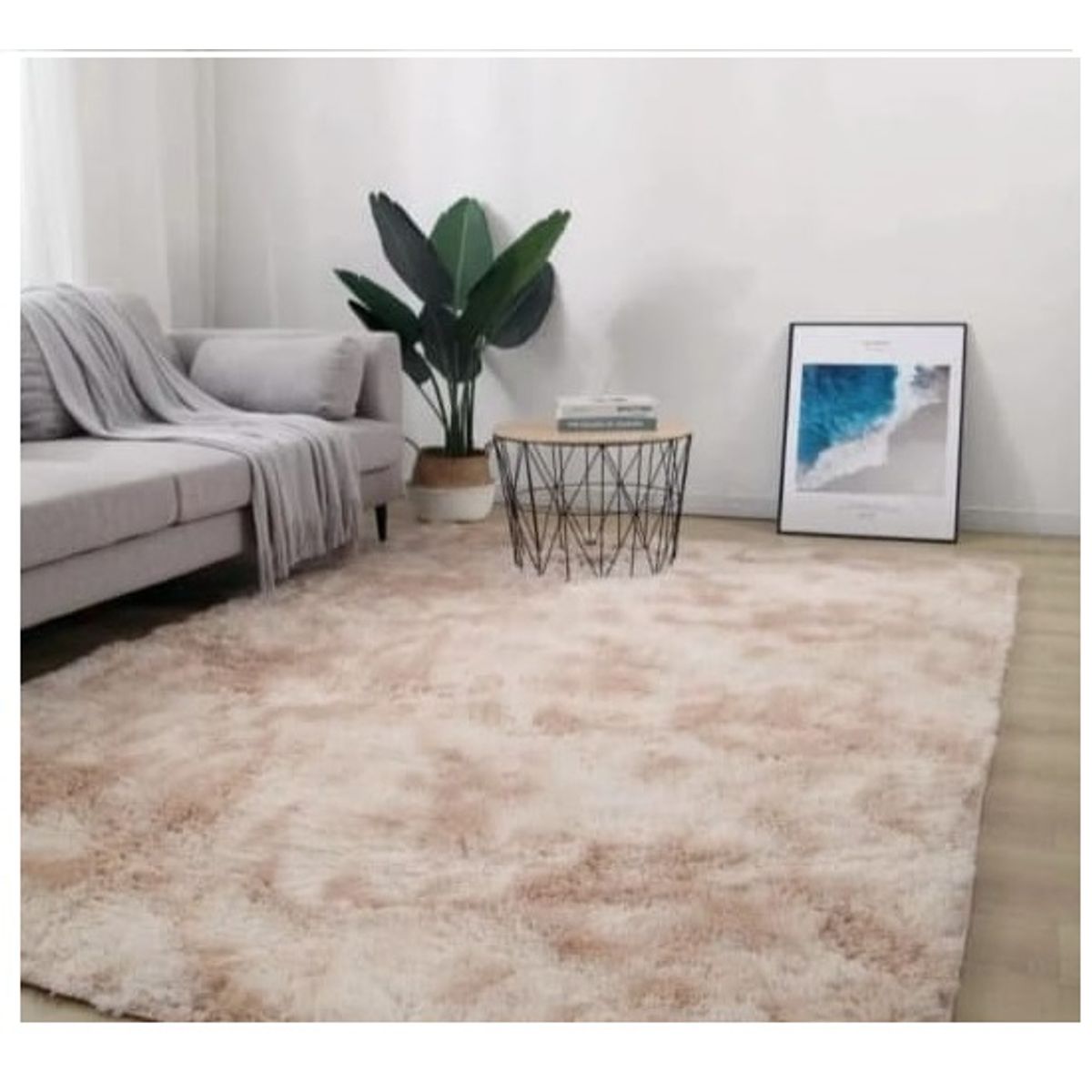 GENERICO - Alfombra peluda tipo Shaggy 180cm x 200cm Beige Jaspeado