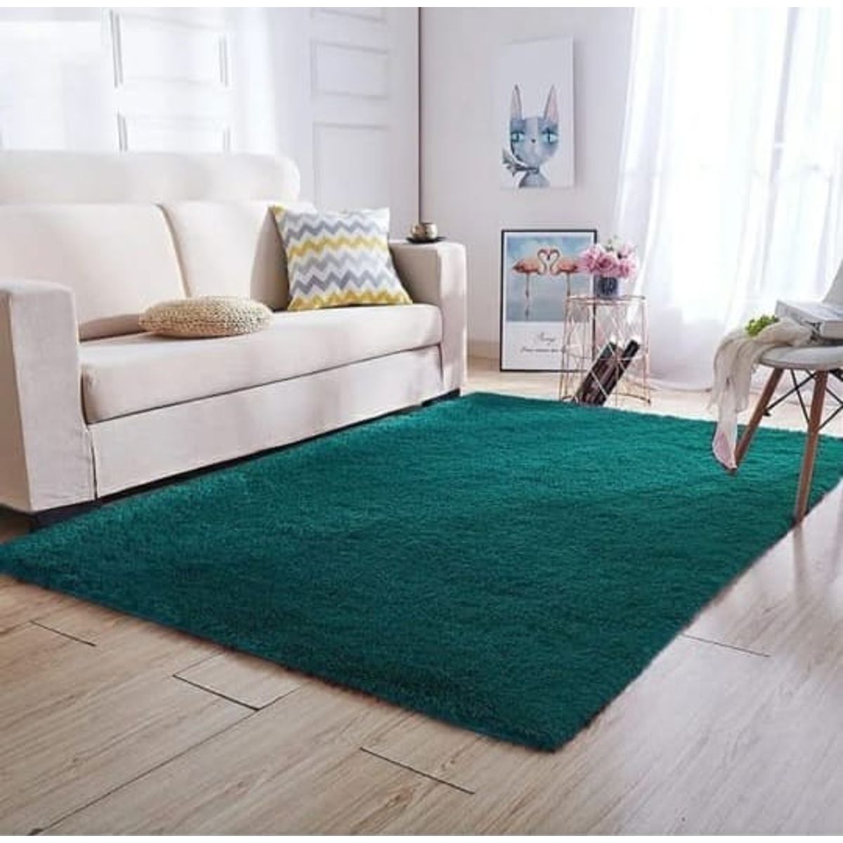 GENERICO - Alfombra peluda tipo Shaggy 180cm x 200cm Turquesa