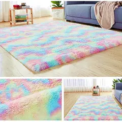 GENERICO - Alfombra peluda tipo Shaggy 180cm x 200cm Fucsia Arcoiris