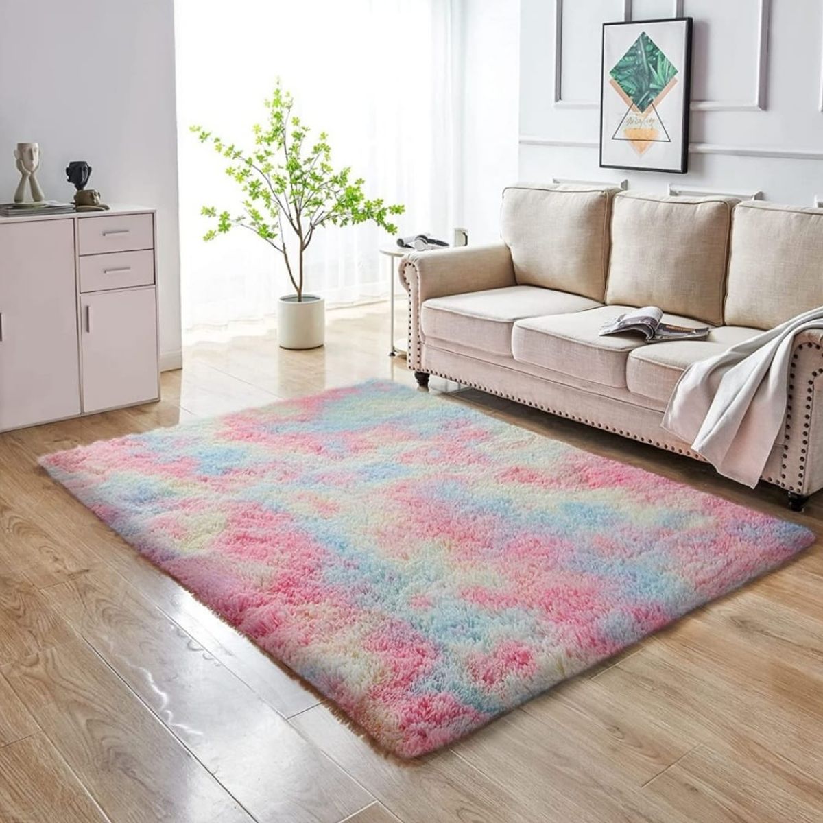 GENERICO - Alfombra peluda tipo Shaggy 180cm x 200cm Fucsia Arcoiris