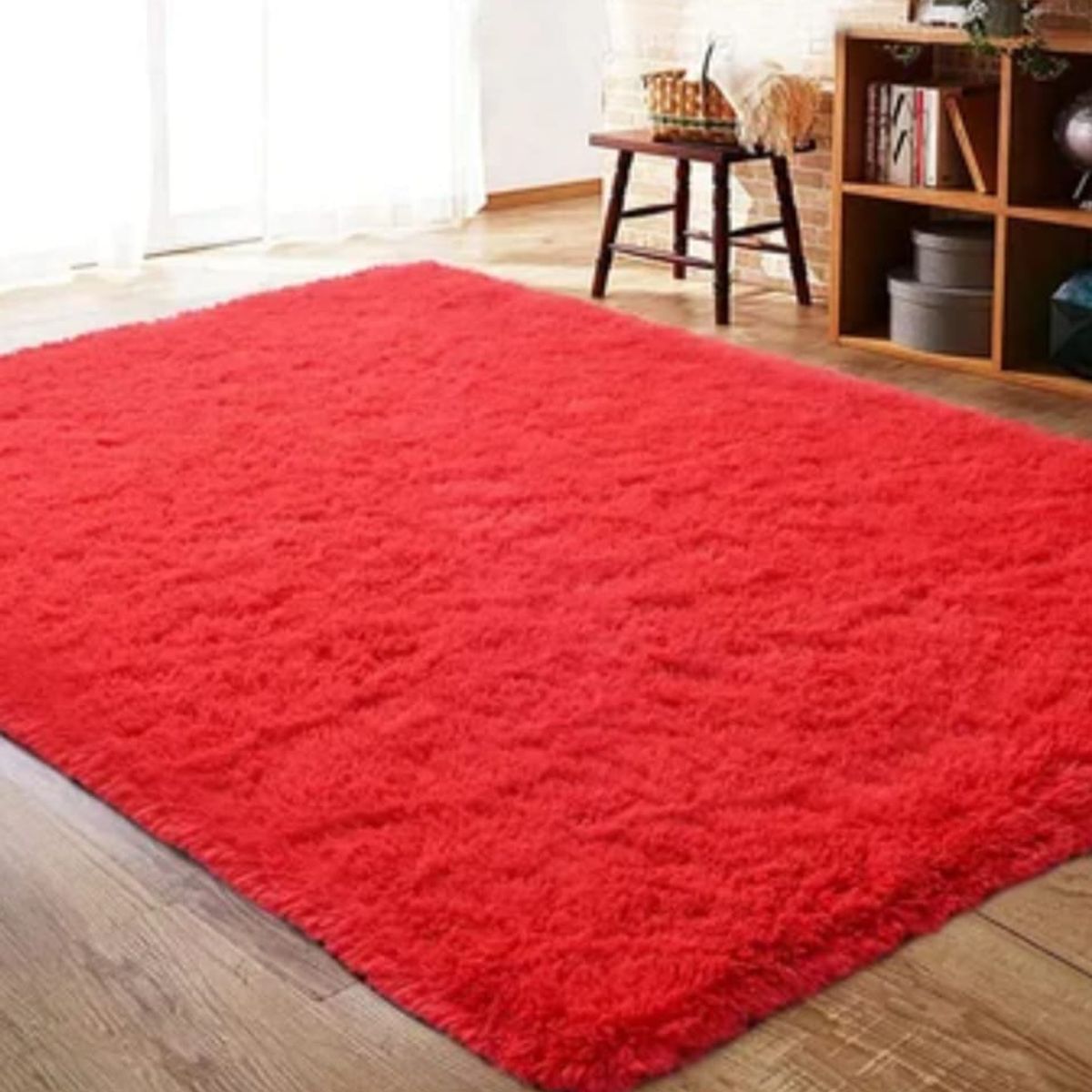 GENERICO - Alfombra peluda tipo Shaggy 180cm x 200cm Rojo