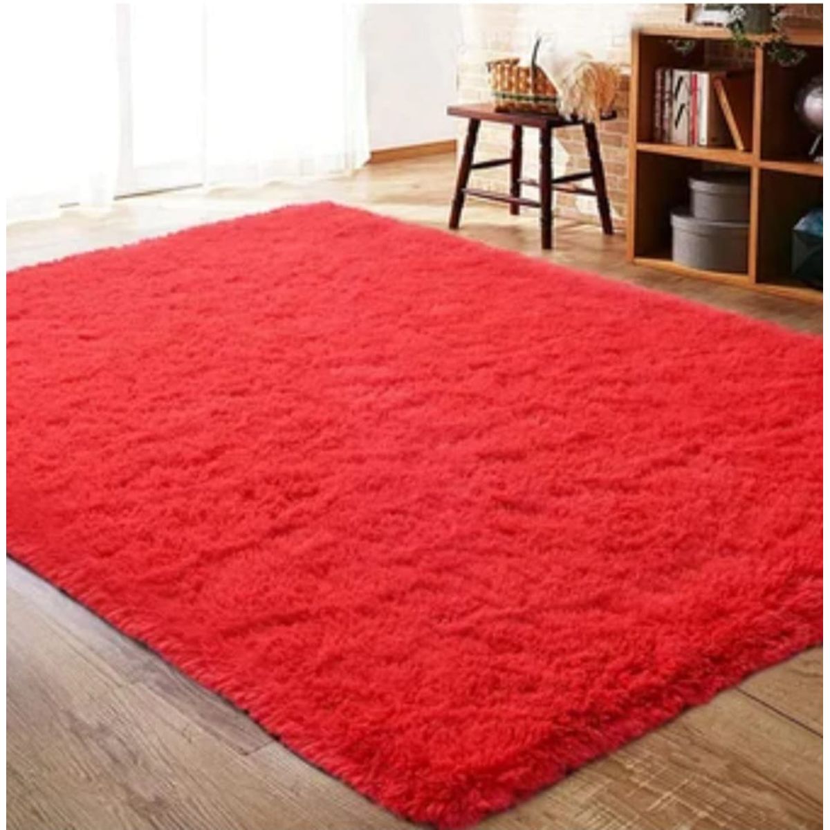 GENERICO - Alfombra peluda tipo Shaggy 180cm x 200cm Rojo