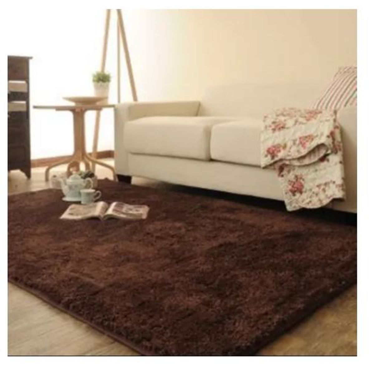 GENERICO - Alfombra peluda tipo Shaggy 180cm x 200cm Café