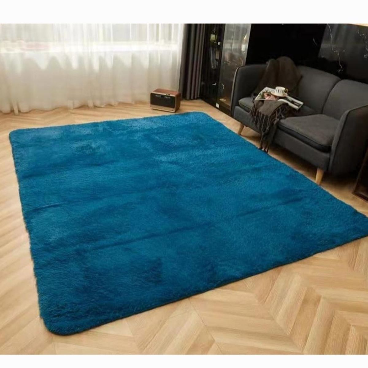 GENERICO - Alfombra peluda tipo Shaggy 240cm x 200cm Azul petroleo