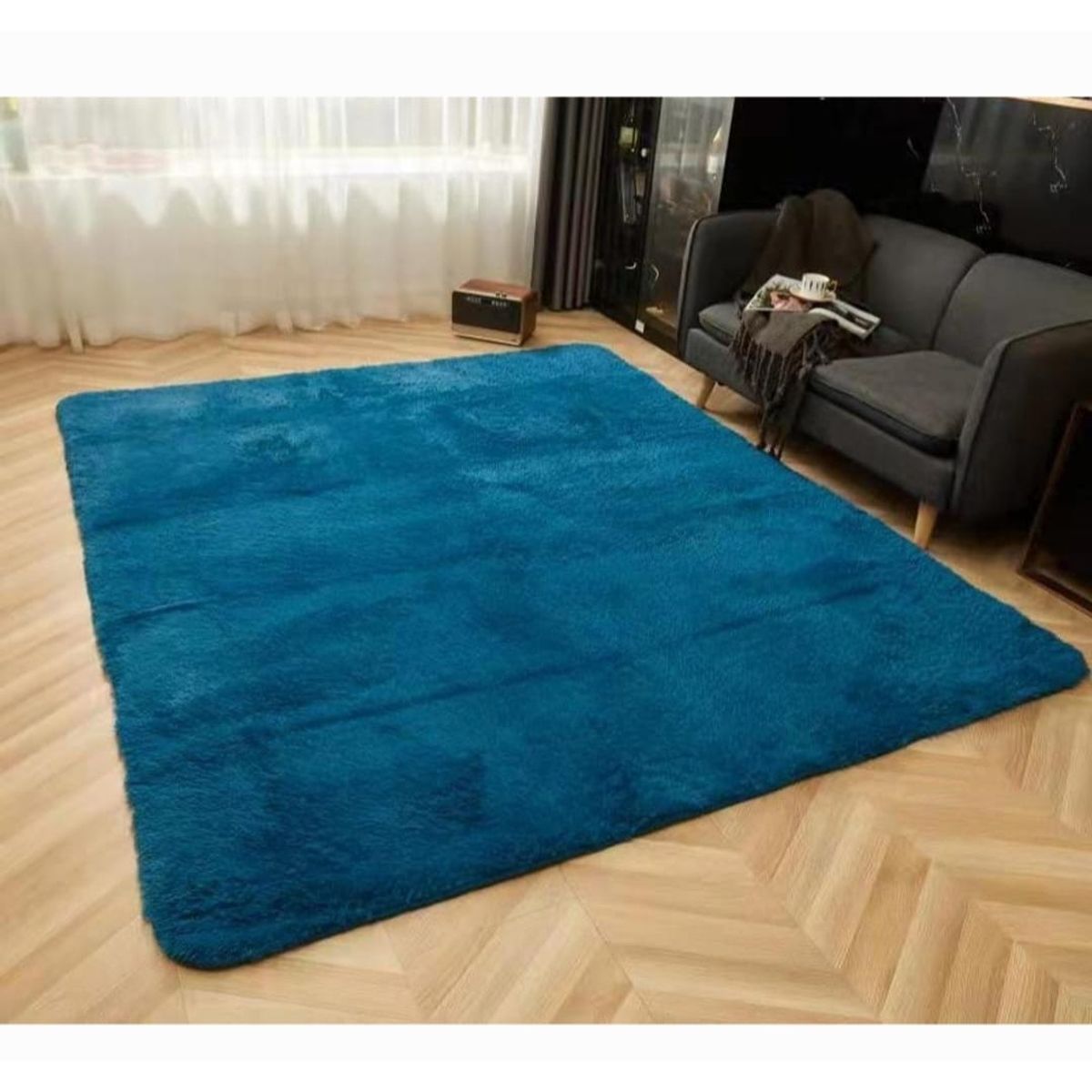 GENERICO - Alfombra peluda tipo Shaggy 240cm x 200cm Azul petroleo