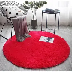 GENERICO - Alfombra Redonda Tipo Shaggy - Color Rojo