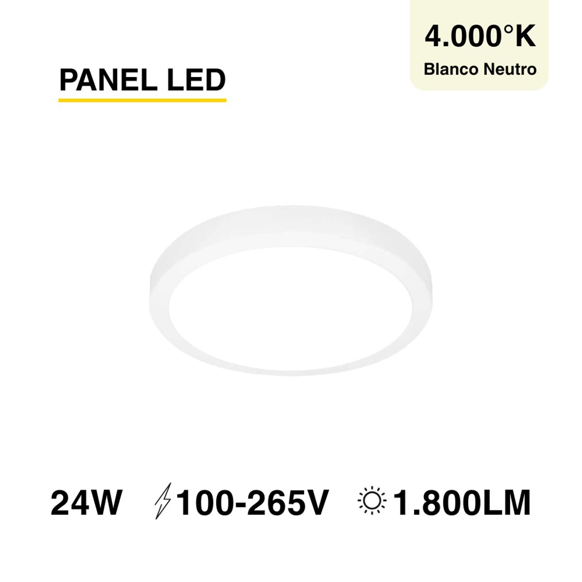 DEMASLED - Foco LED redondo Borde Blanco Sobrepuesto 30cm 24W Blanco Neutro 220V