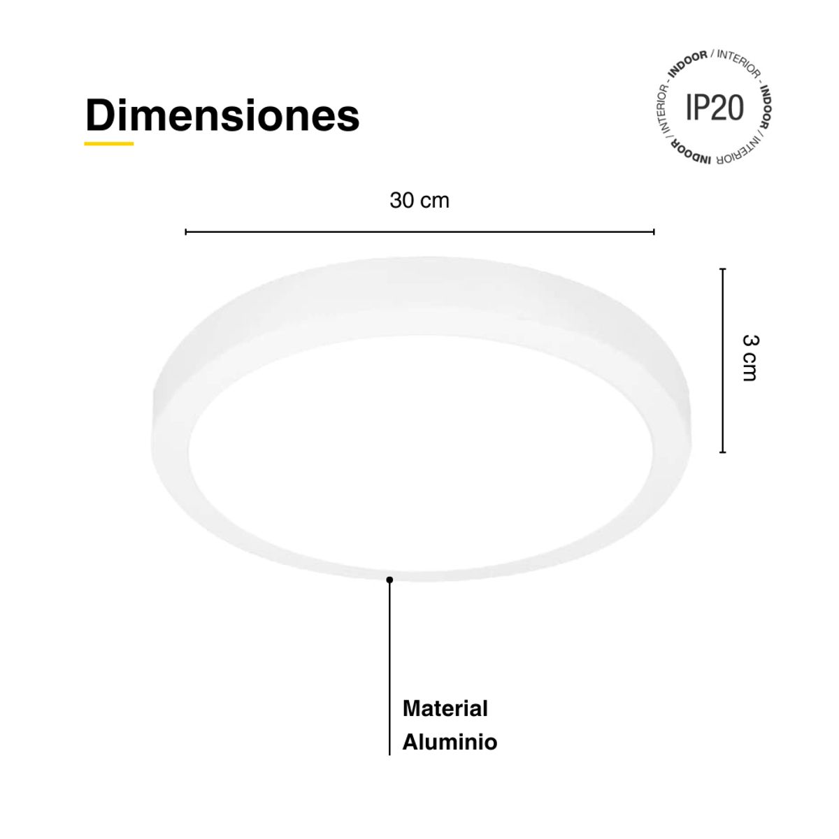 DEMASLED - Foco LED redondo Borde Blanco Sobrepuesto 30cm 24W Blanco Neutro 220V