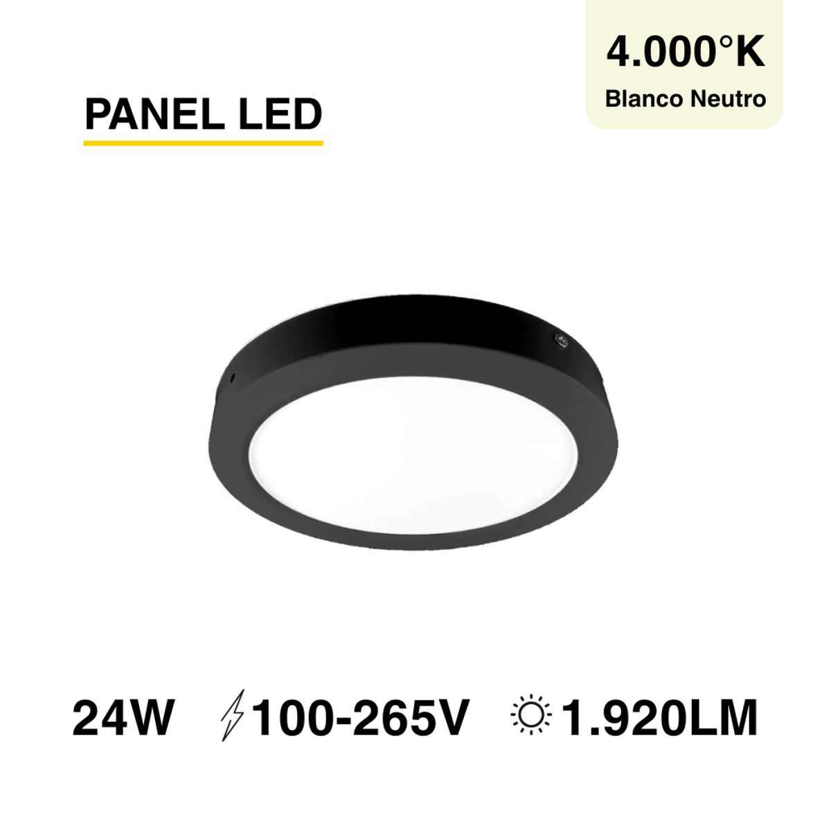 DEMASLED - Foco LED redondo Borde Negro Sobrepuesto 30cm 24W Luz Neutra 220V