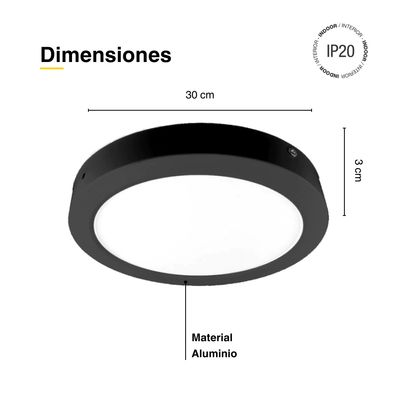 Imagen 2 del producto Foco LED redondo Borde Negro Sobrepuesto 30cm 24W Luz Neutra 220V