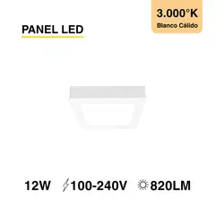 DEMASLED - Foco LED Cuadrado Borde Blanco Sobrepuesto 17x17Cm 12W Luz cálida