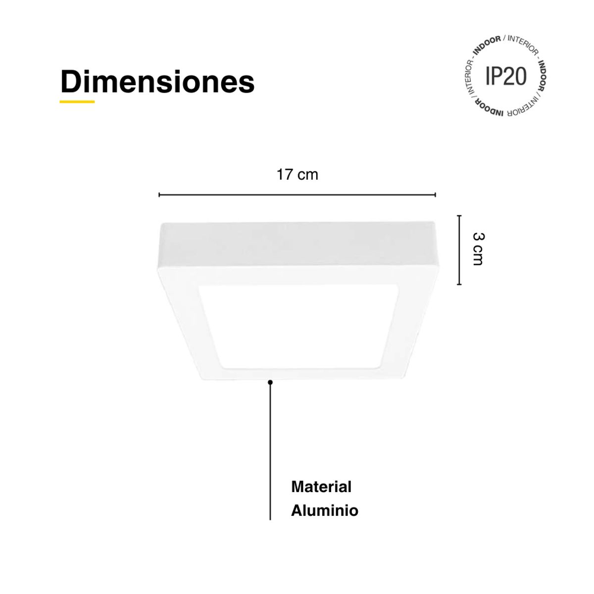DEMASLED - Foco LED Cuadrado Borde Blanco Sobrepuesto 17cmx17Cm 12W Luz Neutra