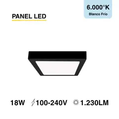 DEMASLED - Foco LED Cuadrado Borde Negro Sobrepuesto 22cmx22Cm 18W Luz Fría