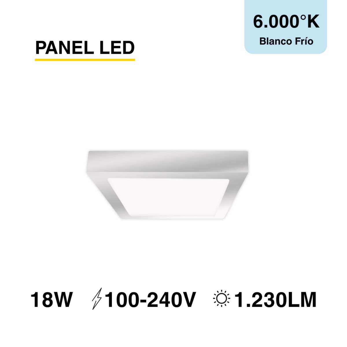 DEMASLED - Foco LED Cuadrado Borde Niquelado Sobrepuesto 22cmx22Cm 18W Luz Fría