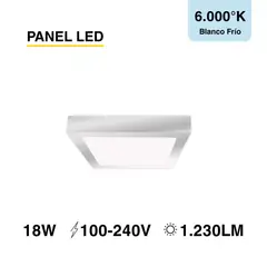 DEMASLED - Foco LED Cuadrado Borde Niquelado Sobrepuesto 22cmx22Cm 18W Luz Fría