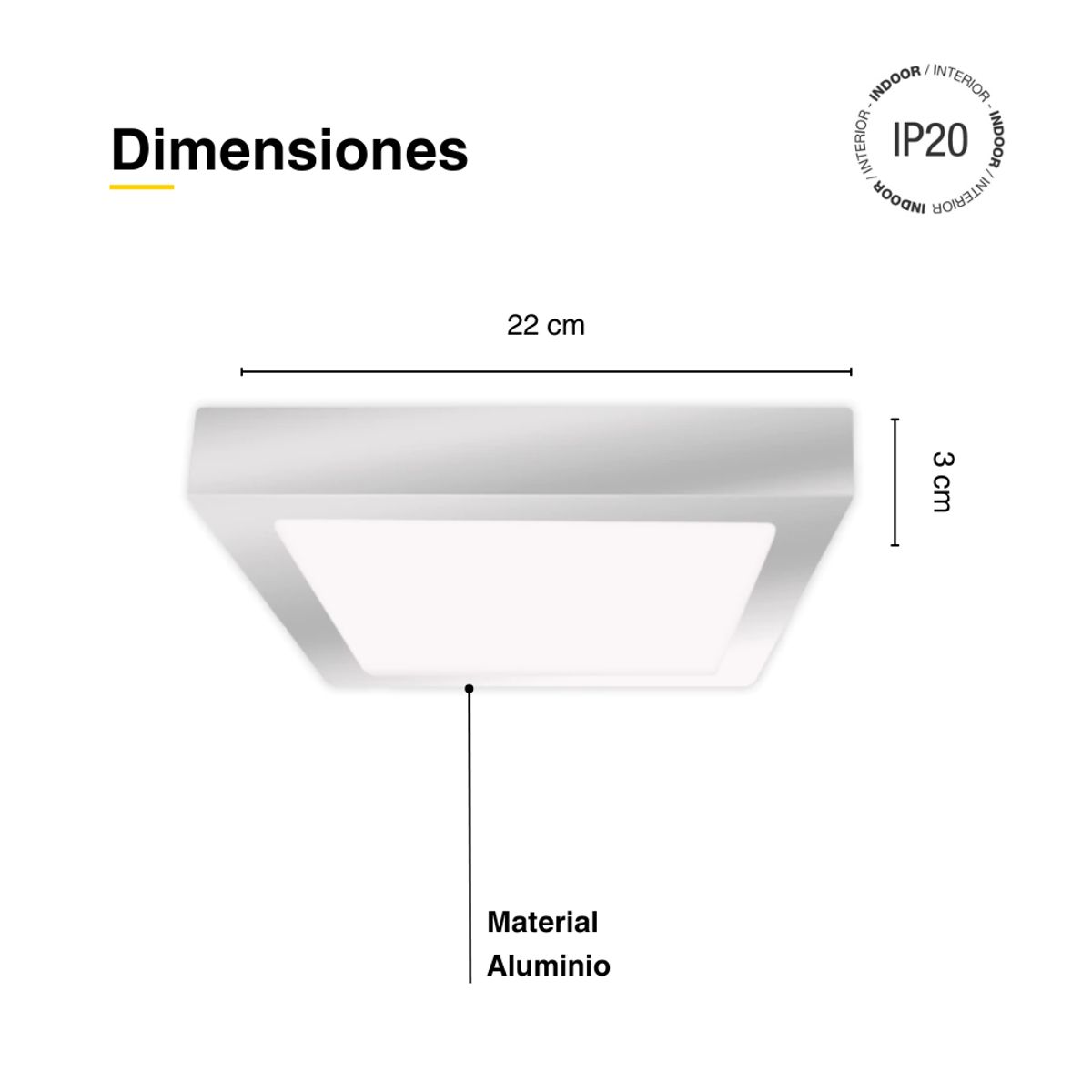 DEMASLED - Foco LED Cuadrado Borde Niquelado Sobrepuesto 22cmx22Cm 18W Luz Fría