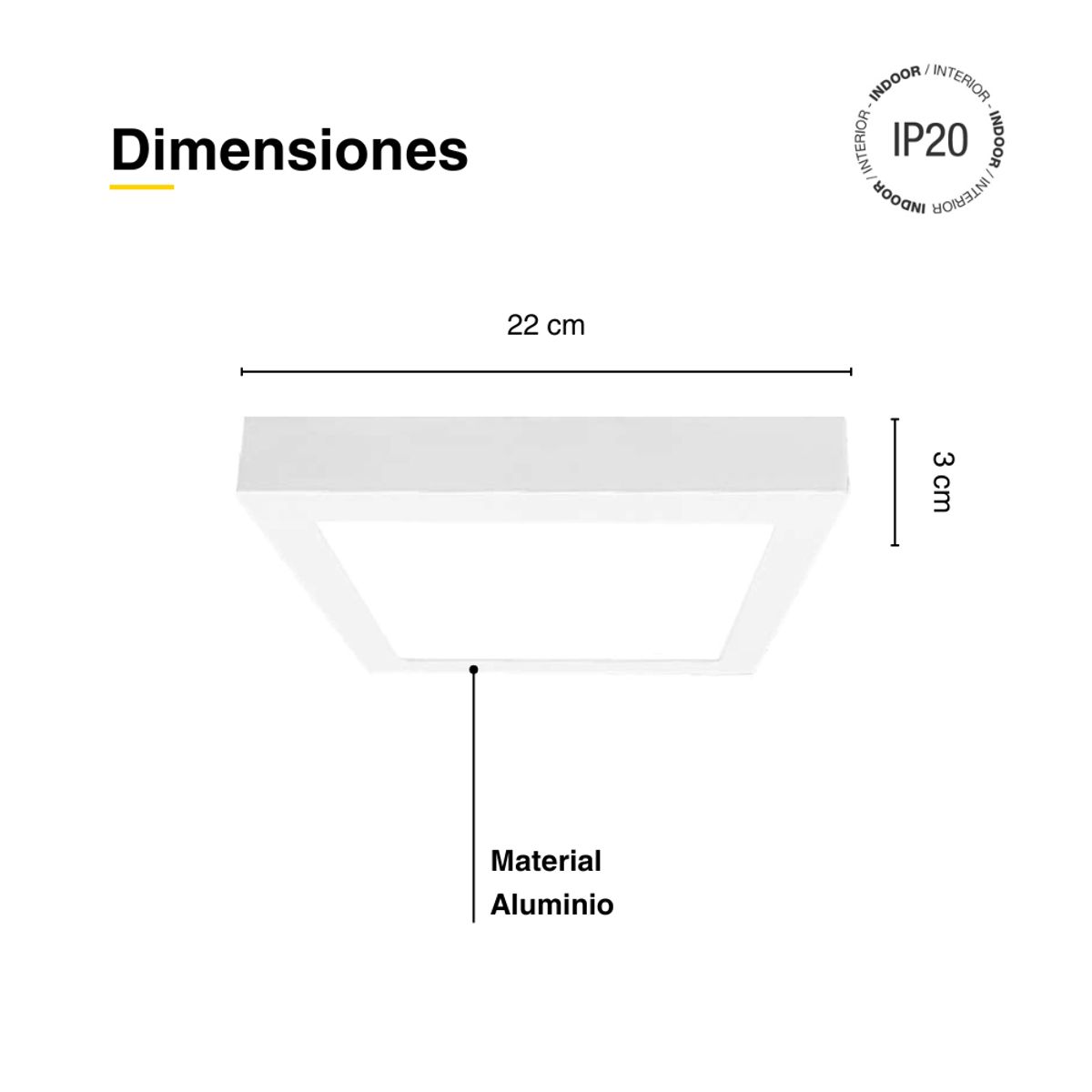 DEMASLED - Foco LED Cuadrado Borde Blanco Sobrepuesto 22cmx22Cm 18W Luz Neutra