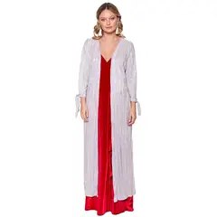 MARIA PASKARO - Tapado Kimono Largo Verona Plateado Brillante Metalizado - Plateado