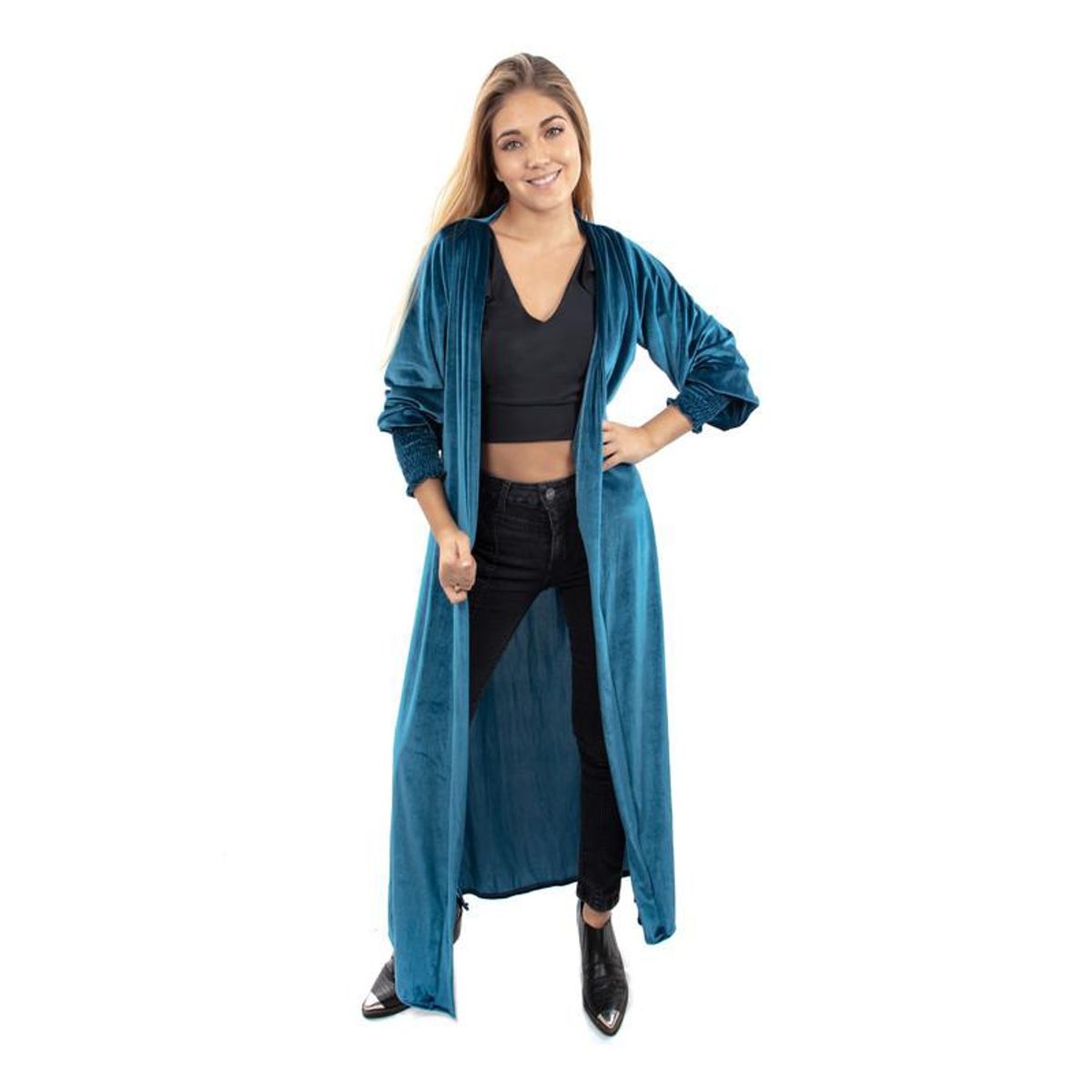 MARIA PASKARO - Tapado Kimono Santini Turquesa Terciopelo Maria Paskaro