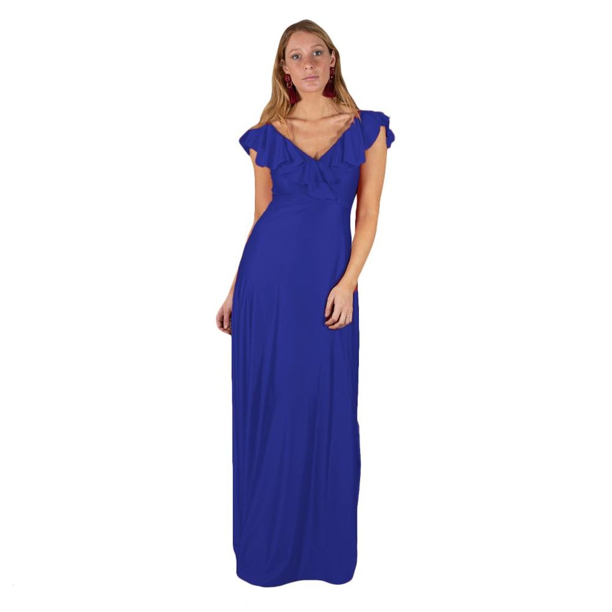 MARIA PASKARO - Vestido Largo Marken Azulino Lycra Vuelo Grande Maria Paskaro - Azul