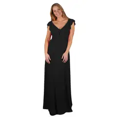 MARIA PASKARO - Vestido Largo Marken Negro Lycra Vuelos - Negro