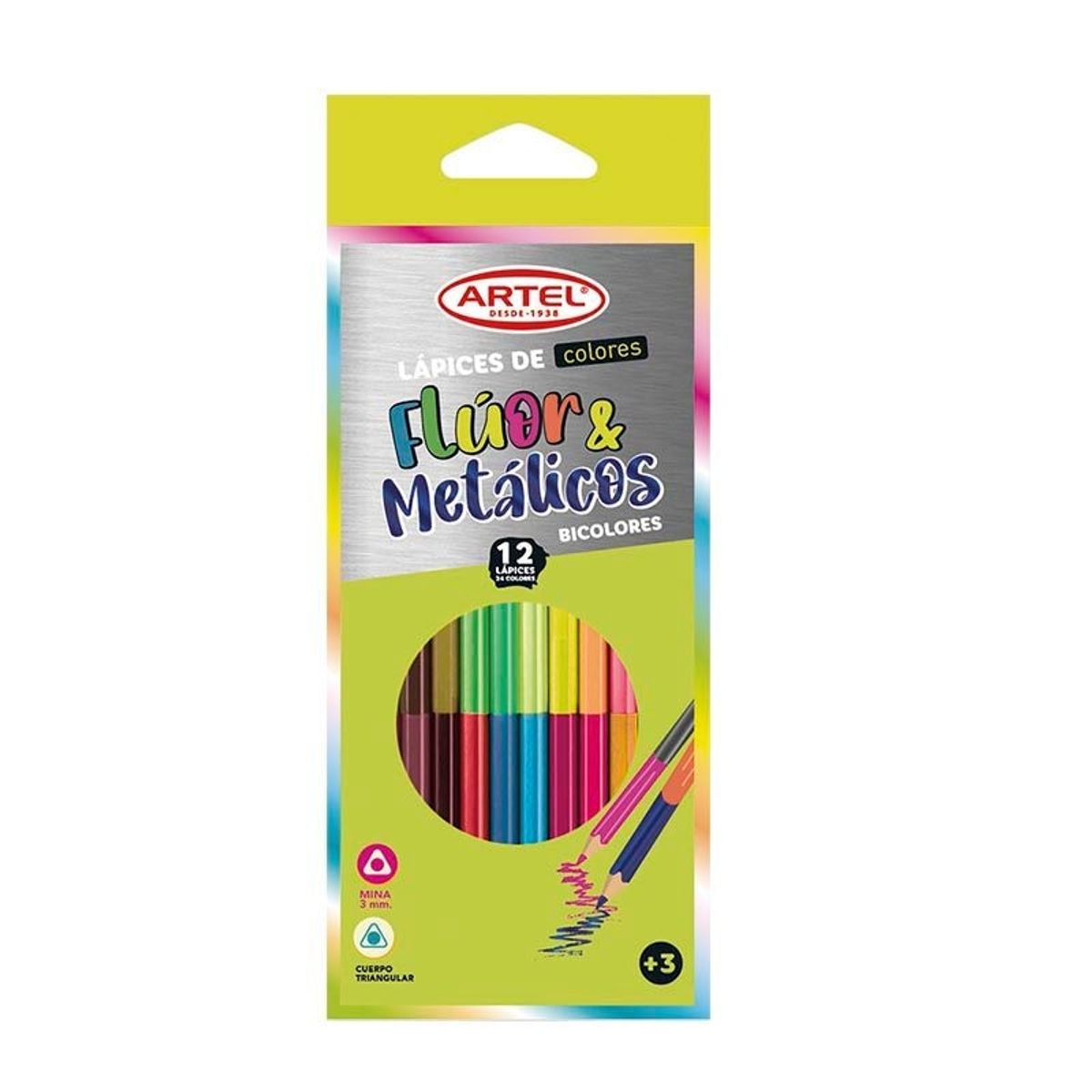 ARTEL - Estuche 12 lápices bicolores Fluor y Metálicos