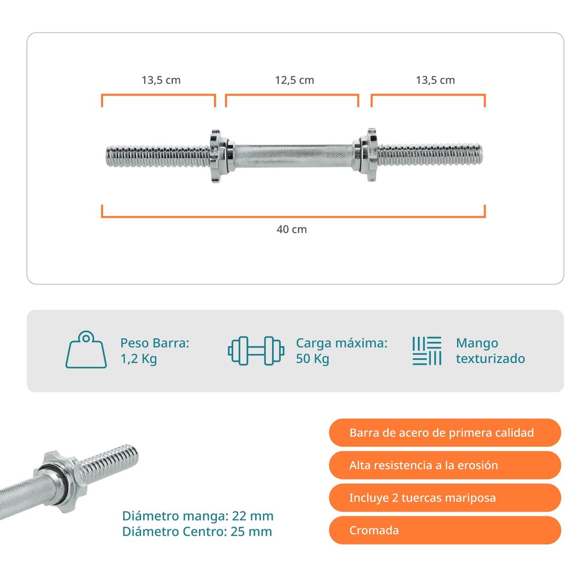 BODYTRAINER - Barra Mancuerna Preolimpica Bodytrainer ELT 40 CM