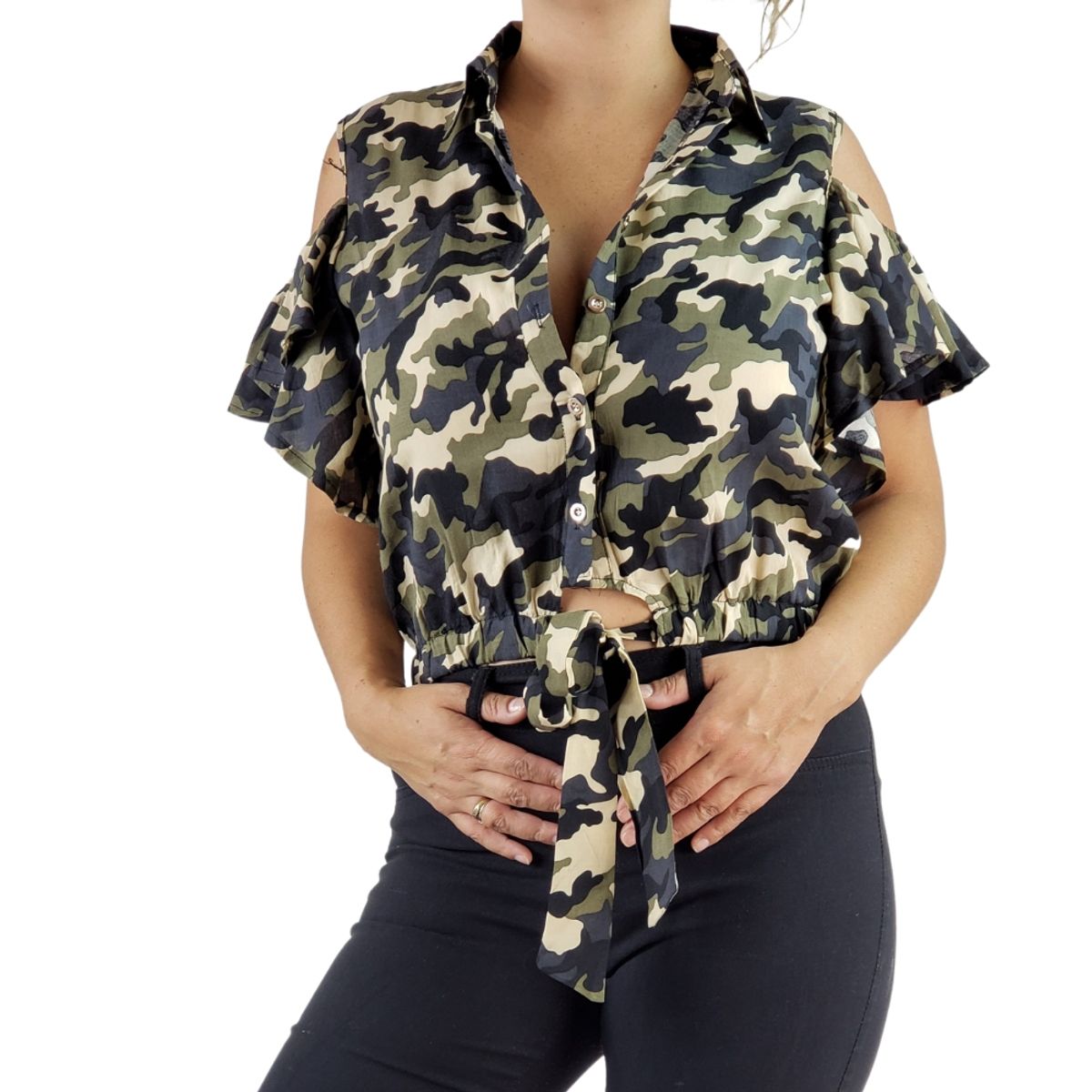 LOOK SHOP - Blusa Militar Liviana Polera Mujer. Ancha. Corta 024