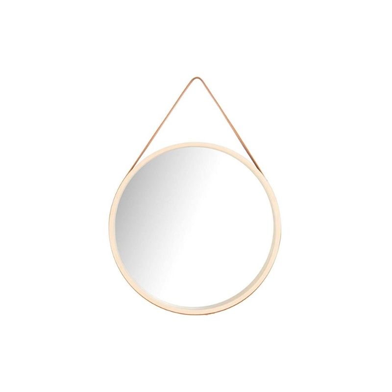 GENERICO - Espejo Circular Colgante de Cuero 32 cm - Beige
